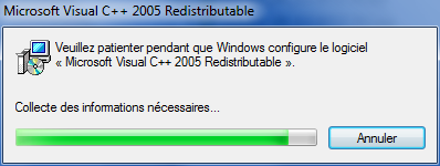 Installation du Package redistribuable Microsoft Visual C++ 2005 (x86)