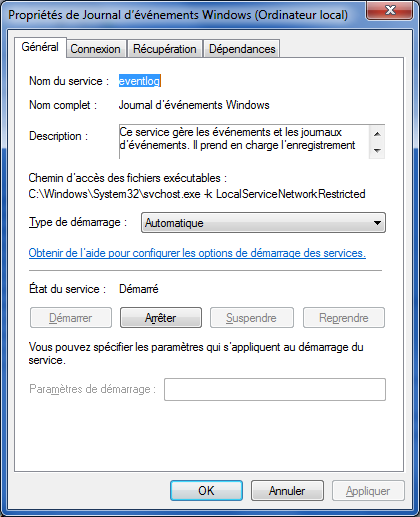 Le service EventLog sous Windows 7
